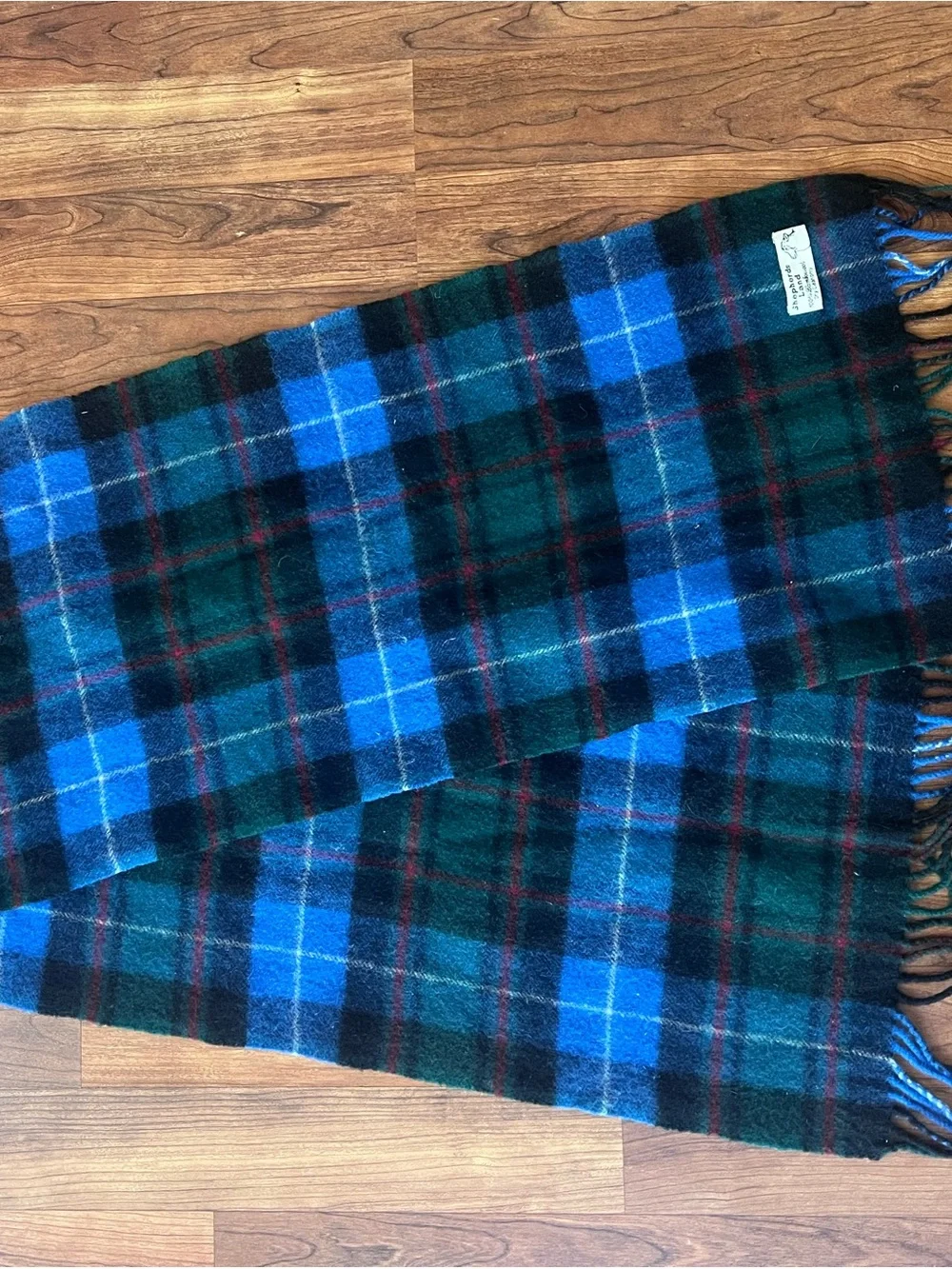 Shepherds Land 100% Lambswool Plaid Tartan Scarf Blue Green